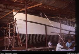'UN boat building school with a near completed boat, Auki'