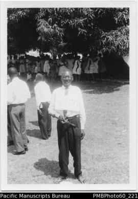 ni-Vanuatu male elder with labelled sign and sceptre