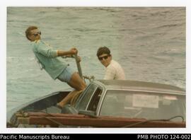 Bringing in a car on a lighter to Norfolk Island from the ship