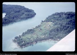 'Aerial view of Sasavele village in the Roviana Lagoon'