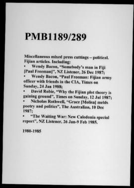 Miscellaneous mixed press cuttings – political. Fijian articles