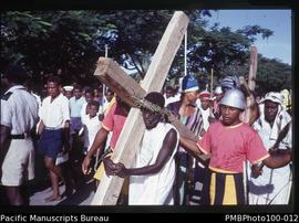 "Good Friday Easter procession, Mendana Avenue, Honiara, Jesus on cross"