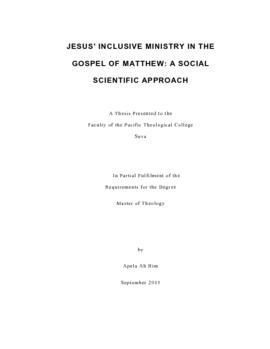 Jesus' Inclusive Ministry in the Gospel of Matthew: A Social Scientific Approach