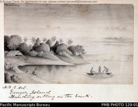 'Danger Island. Handley sitting on the bank.'