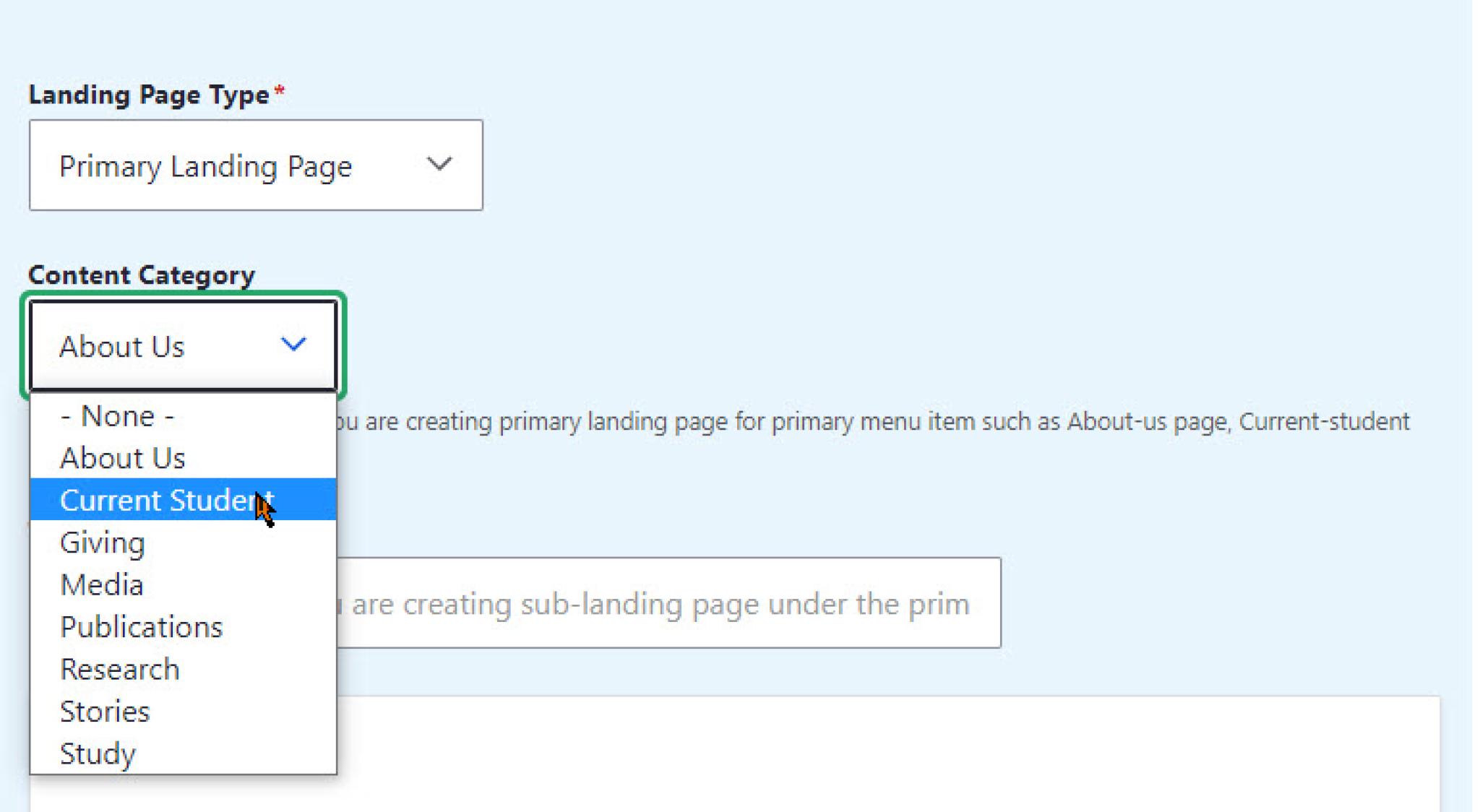 Category dropdown Menu
