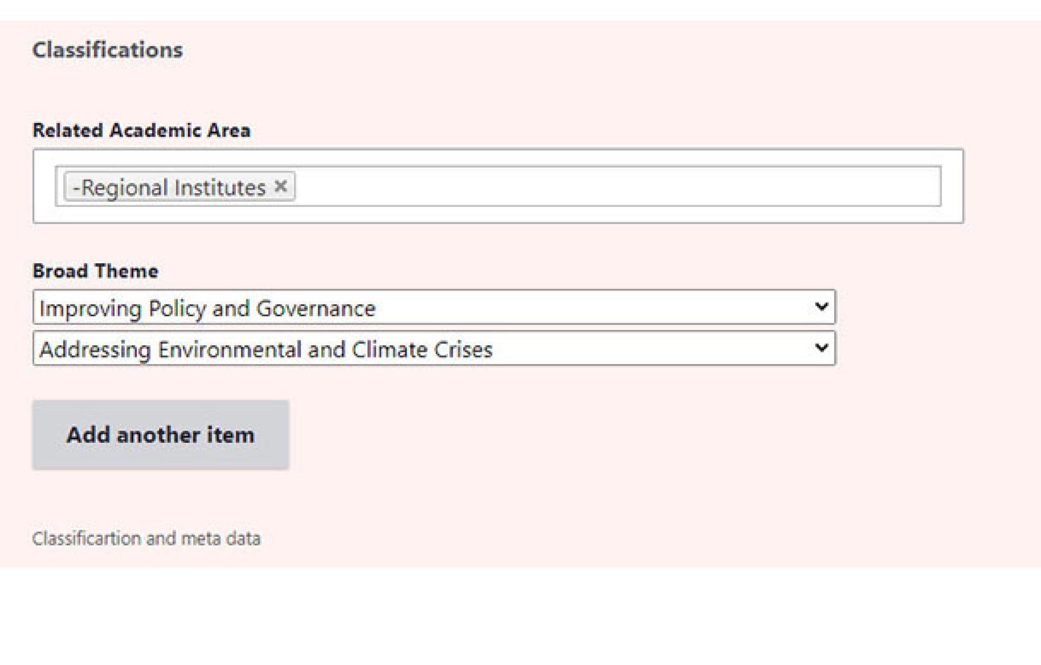 Classifications options