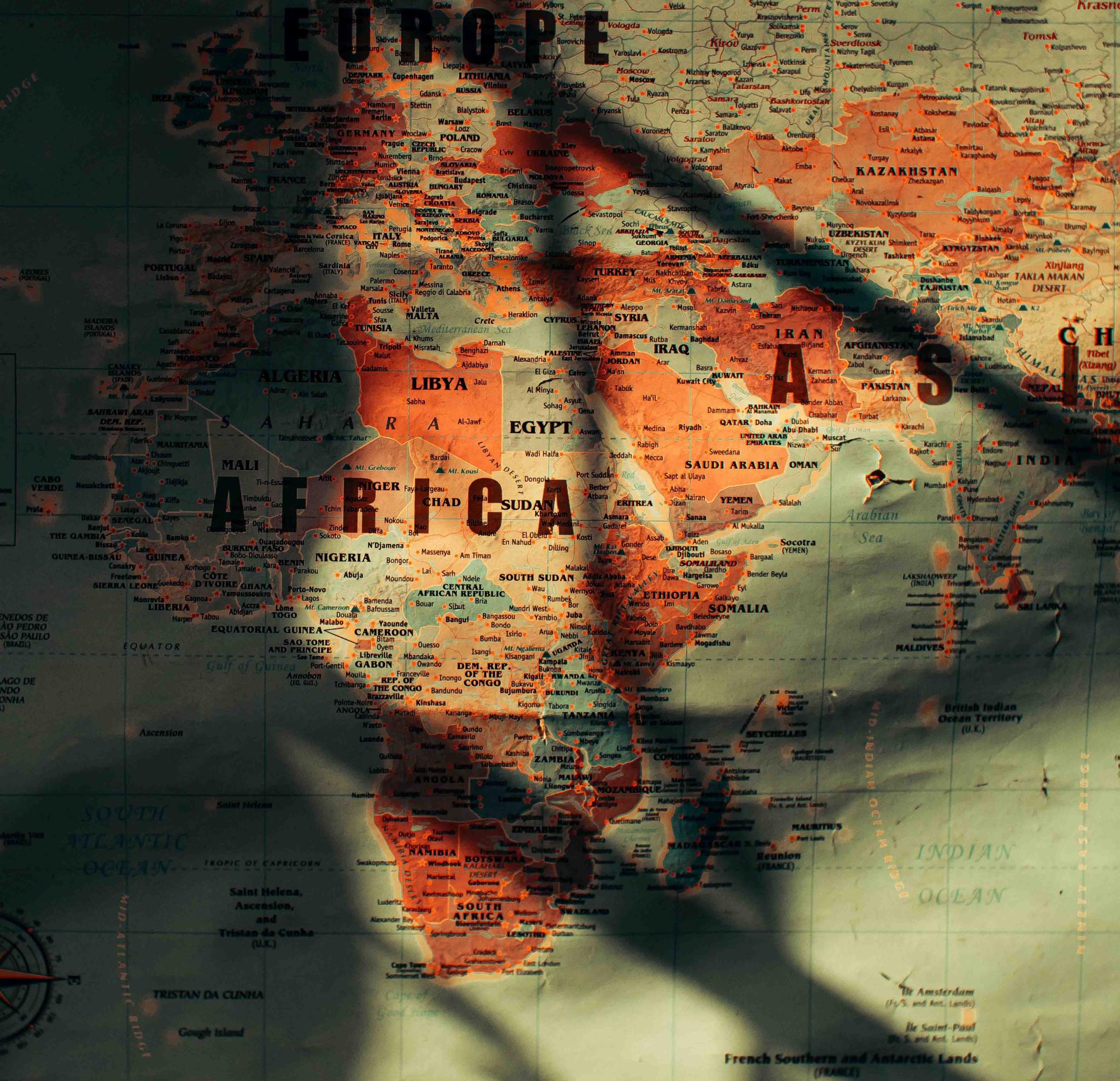 Map of South Asia, Africa and the Middle East on Pexels