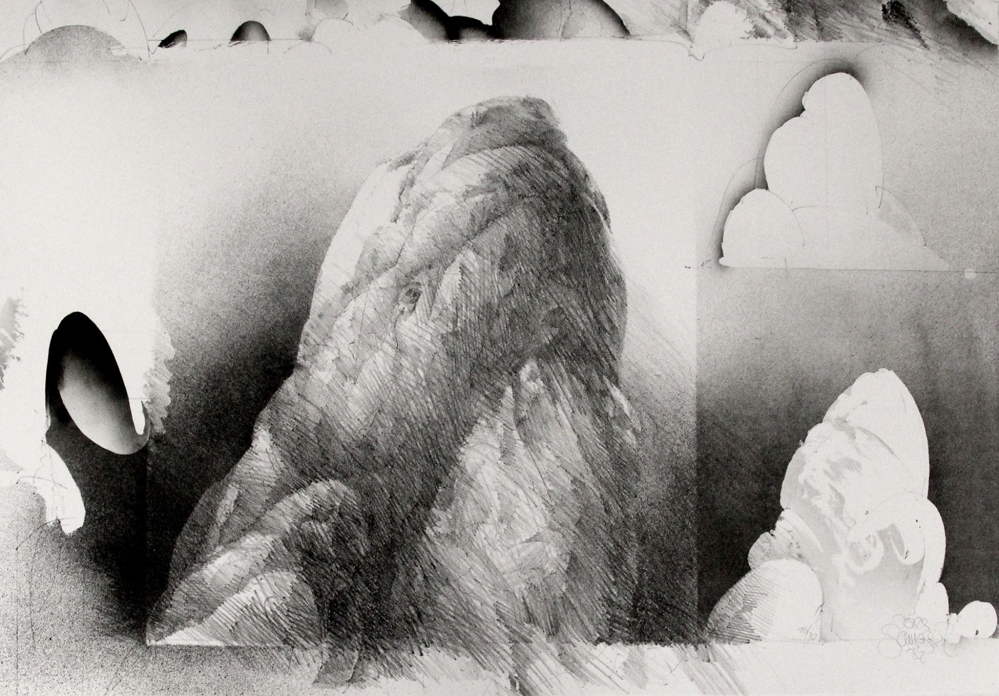 Jörg Schmeisser, Mountain in the South, 1982, lithograph, 68.5 x 52cm. Jörg Schmeisser, Mountain in the South, 1982, lithograph, 68.5 x 52cm.