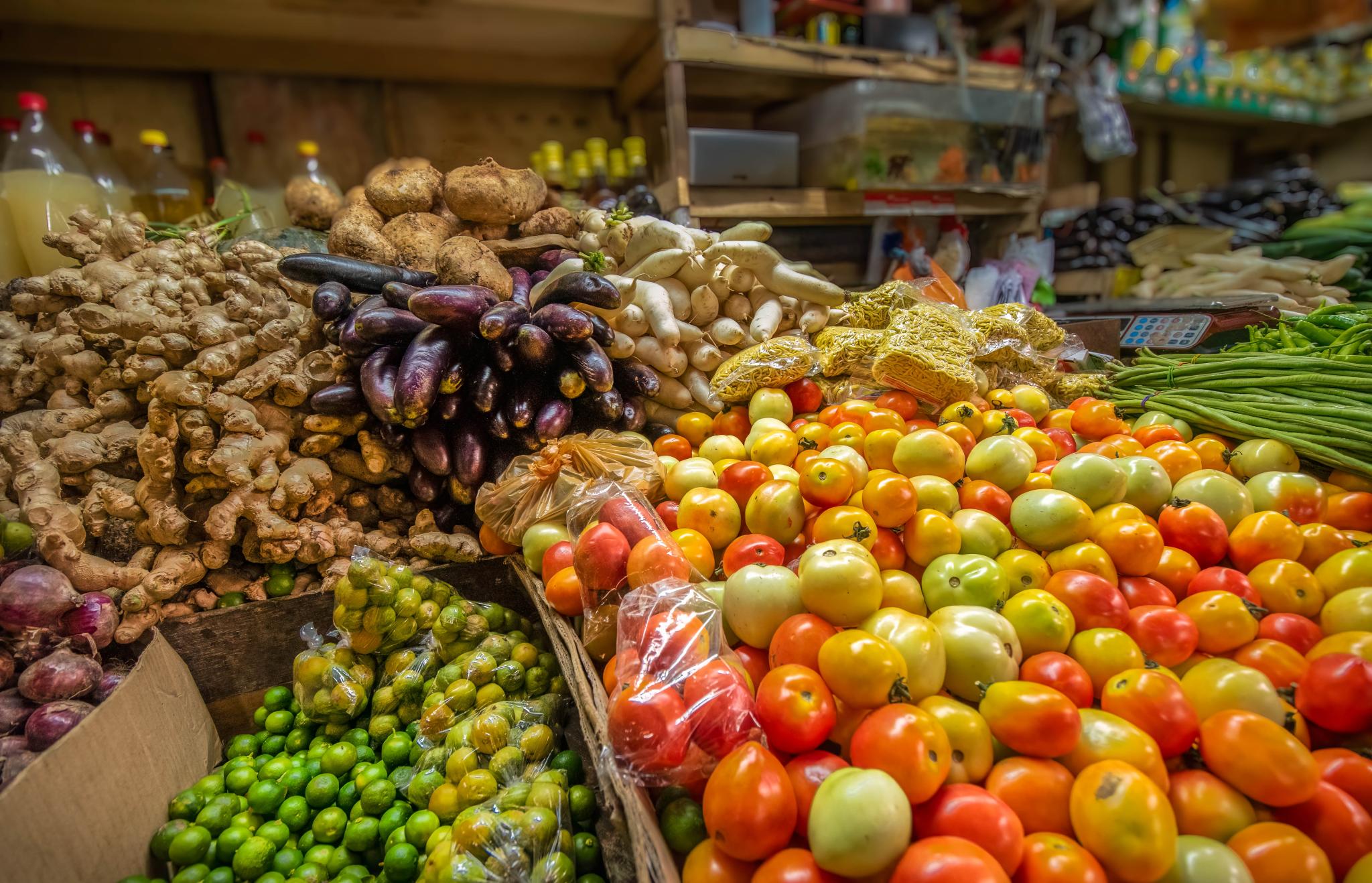 A colourful selection of Filipino fruit and vegetables at a local market