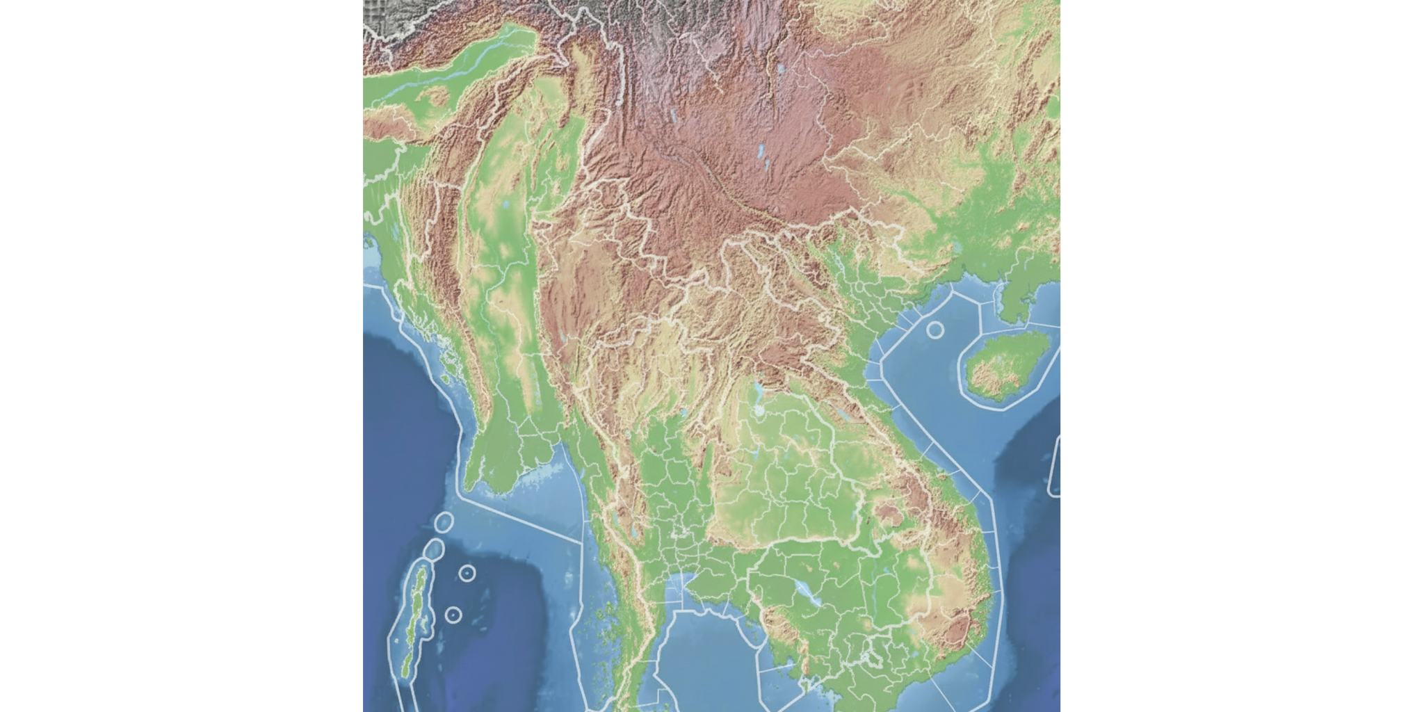 Topographic map of Southeast Asia. 