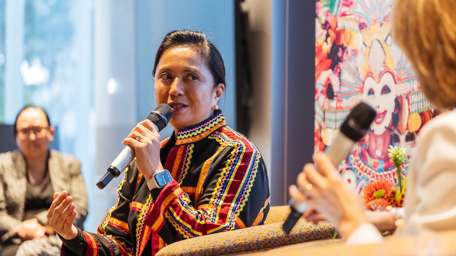 Former Philippines vice president Leni Robredo in conversation with Australian journalist Virginia Haussegger. Former Philippines vice president Leni Robredo in conversation with Australian journalist Virginia Haussegger.