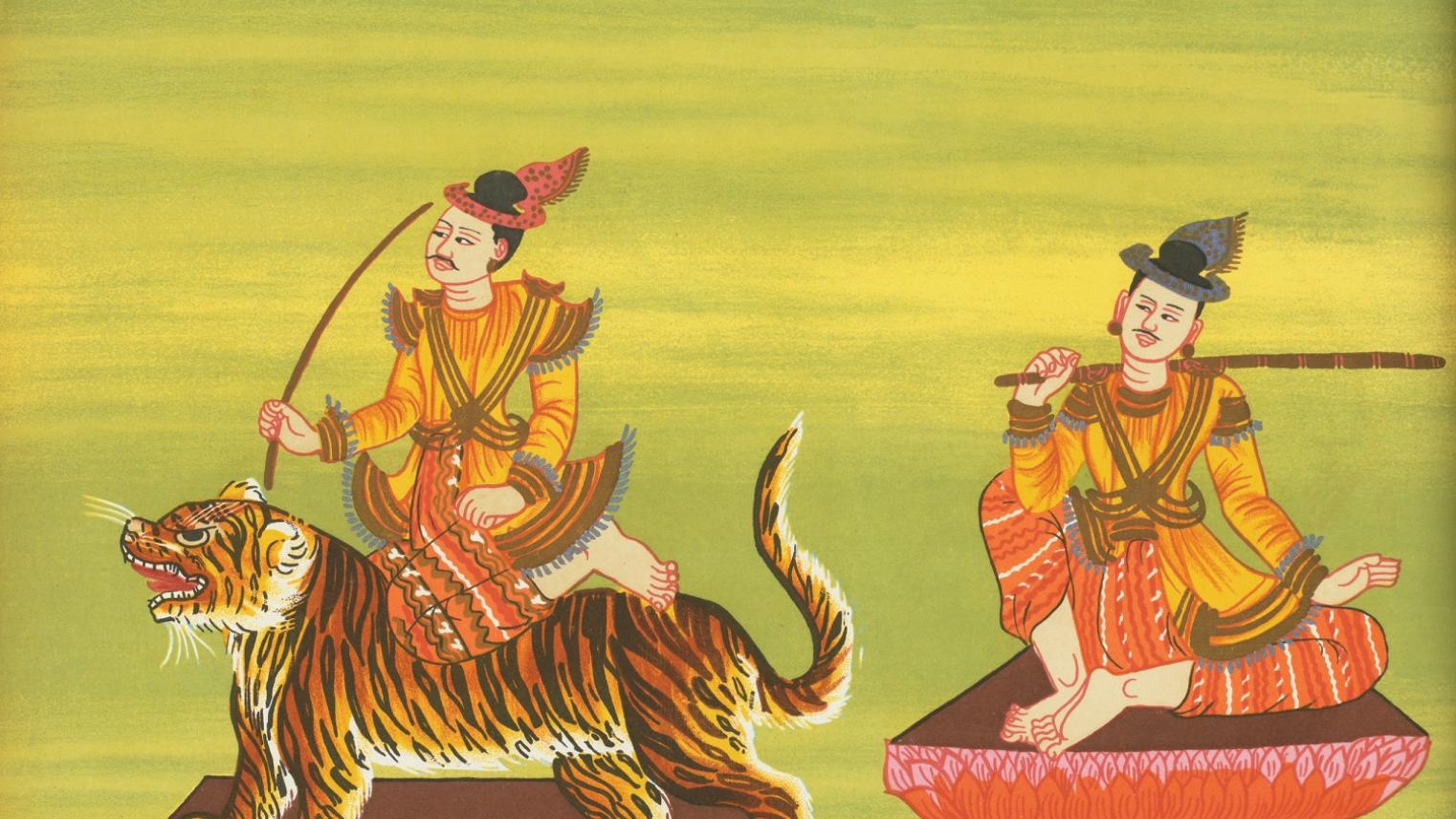 21. Maung Pó Tú nat (Tea Trader of King) and 22. King of the Yun (Yun Bayìn nat) from The thirty-seven nats : a phase of spirit worship prevailing in Burma (1906) by William Griggs (1832-1911)