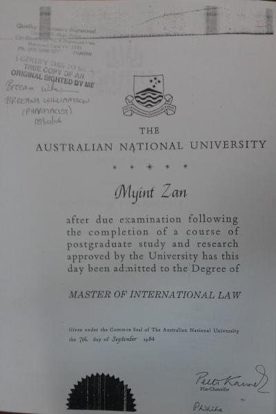 Myint Zan degree